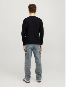 JACK & JONES MINI langærmet T-shirt i sort til drenge