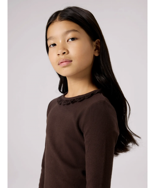 Name It langærmet slim fit-top i brun til piger billede 4
