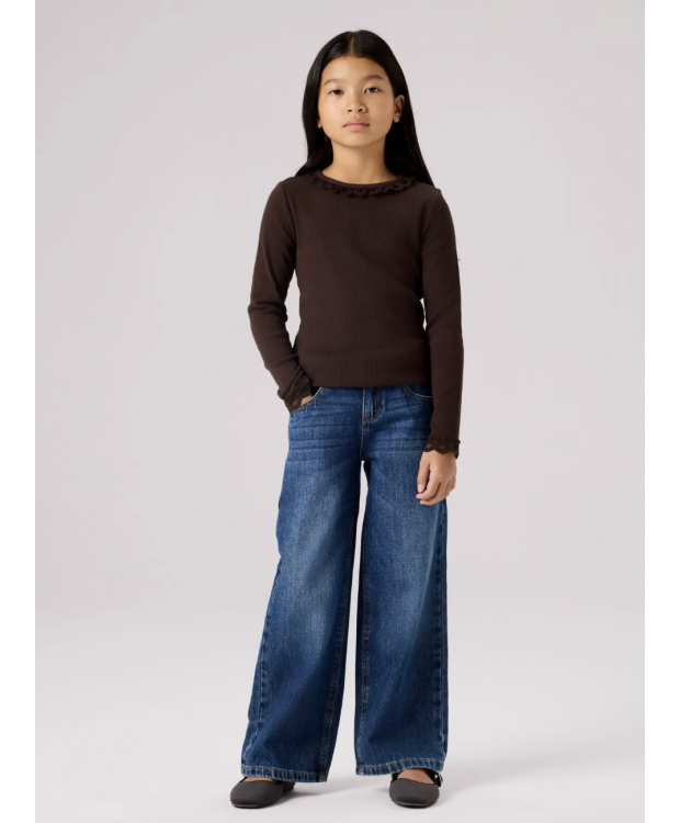 Name It langærmet slim fit-top i brun til piger billede 2