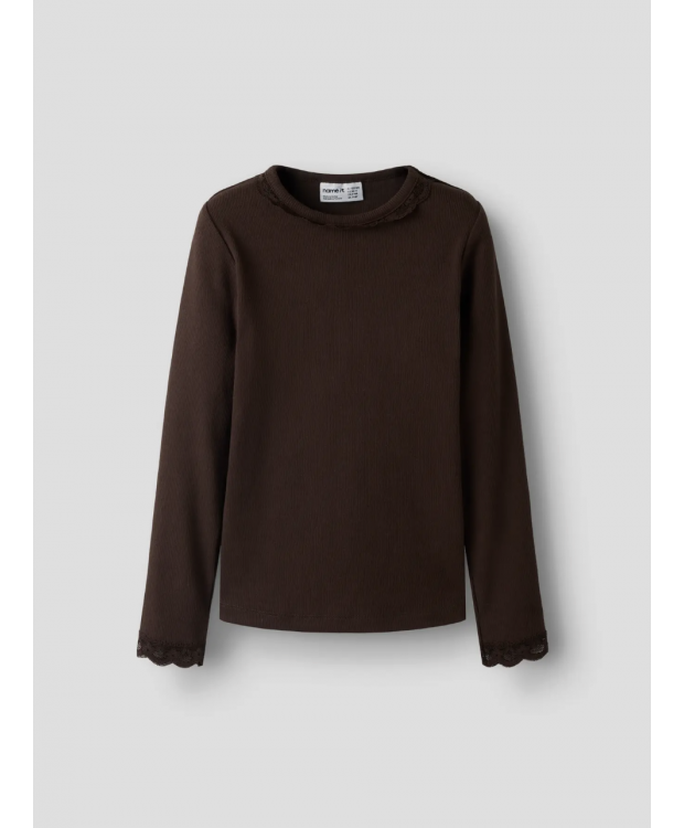 Name It langærmet slim fit-top i brun til piger billede 5