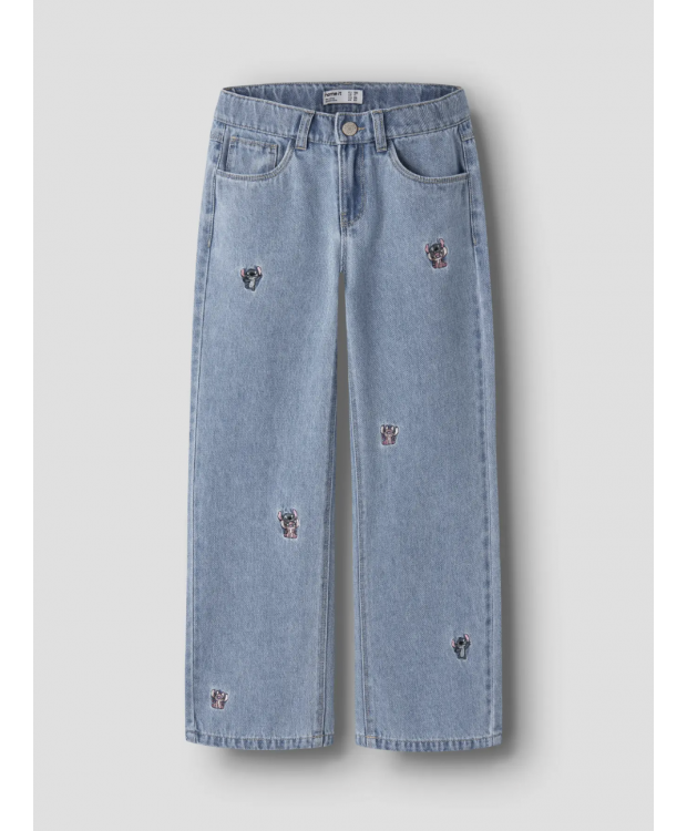 Name it "Stitch" wide leg bukser i lyseblå denim til piger billede 2