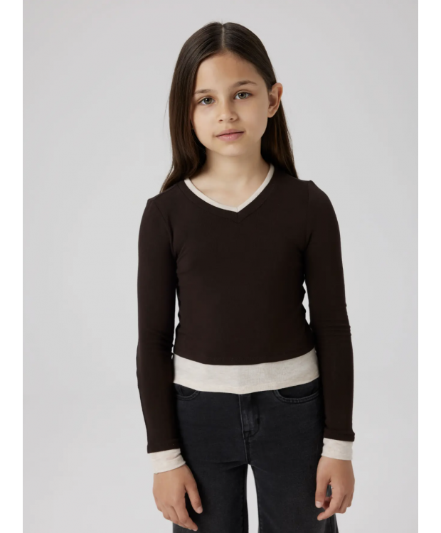 Name It langærmet slim fit-trøje i brun til piger billede 2