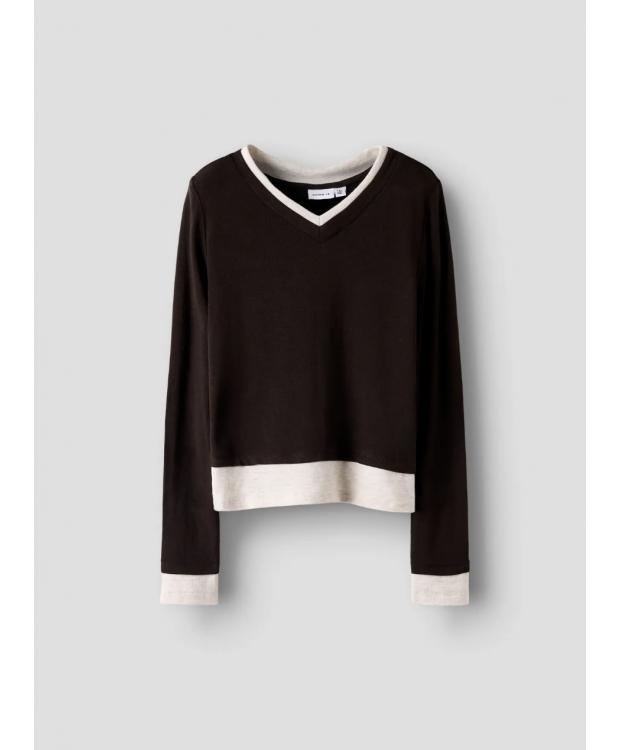 Name It langærmet slim fit-trøje i brun til piger billede 5