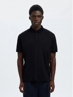 Selected strikket kortærmet polo, i sort til herre - OUTLET