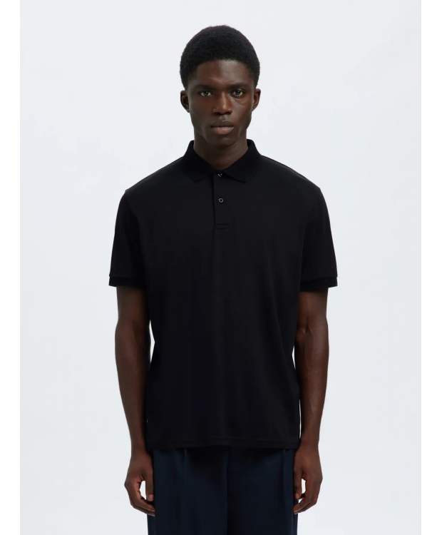 Selected strikket kortærmet polo, i sort til herre - OUTLET billede 1
