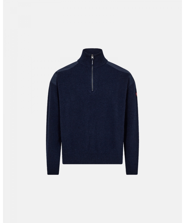 Dovre uldsweater med halv lynlås i navy til herre billede 1
