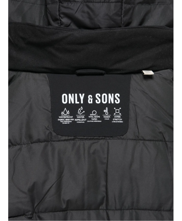 ONLY & SONS vandtæt stretchparkajakke i sort til herre billede 4