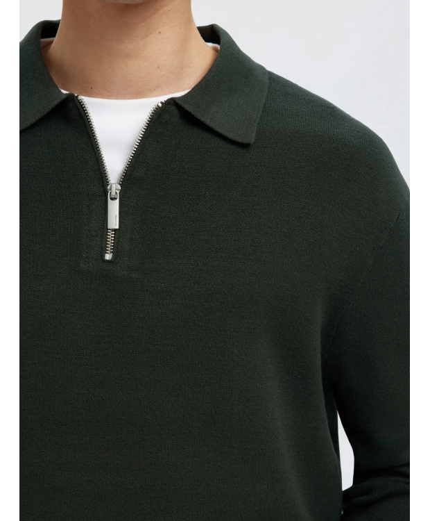 Selected relaxed half zip Polo i Deep Forest til herre - OUTLET billede 2