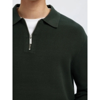 Selected relaxed half zip Polo i Deep Forest til herre - OUTLET