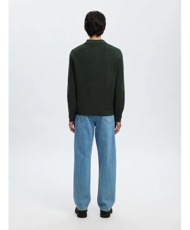Selected relaxed half zip Polo i Deep Forest til herre - OUTLET billede 3