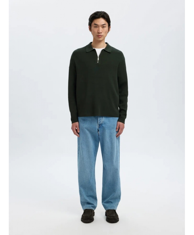Selected relaxed half zip Polo i Deep Forest til herre - OUTLET billede 4
