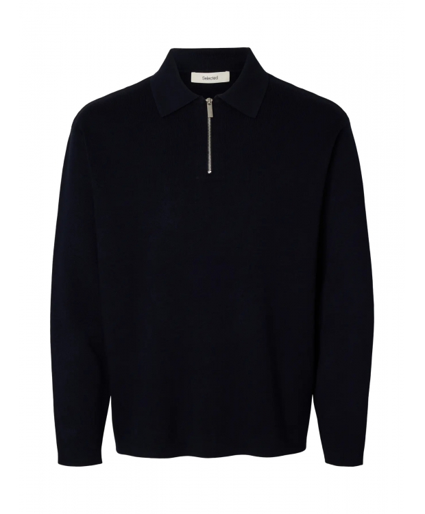 Selected relaxed fit half zip-poloshirt i Sky Captain til herre billede 2