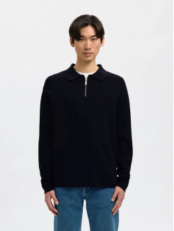 Selected relaxed fit half zip-poloshirt i Sky Captain til herre