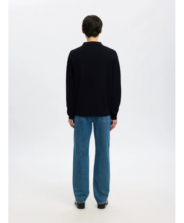 Selected relaxed fit half zip-poloshirt i Sky Captain til herre billede 3