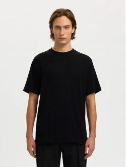 Selected rib-T-shirt med rund hals i sort til herre