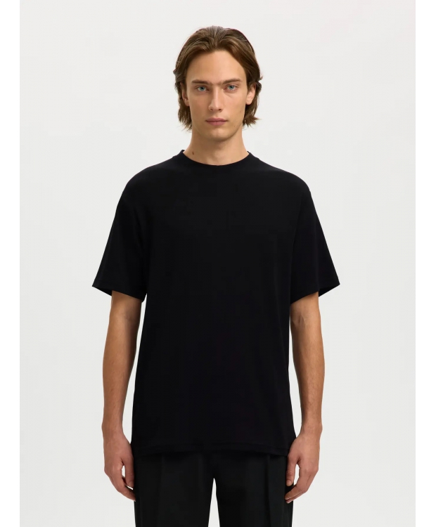 Selected rib-T-shirt med rund hals i sort til herre billede 1