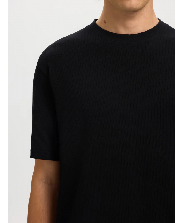 Selected rib-T-shirt med rund hals i sort til herre billede 4