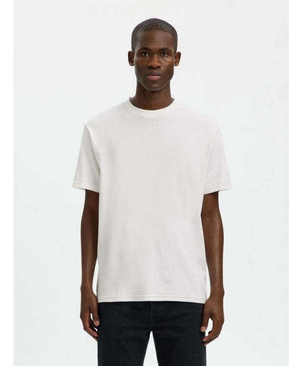 Selected rib-T-shirt med rund hals i hvid til herre billede 1