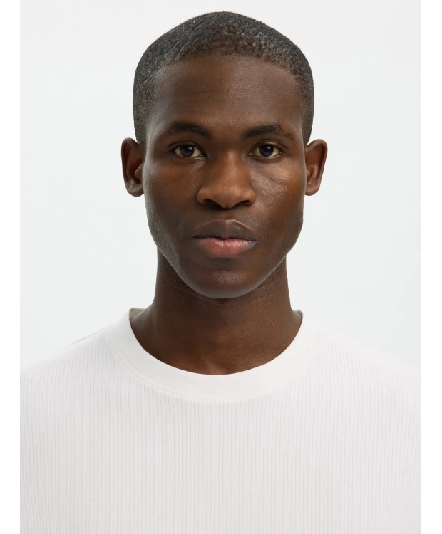 Selected rib-T-shirt med rund hals i hvid til herre billede 5
