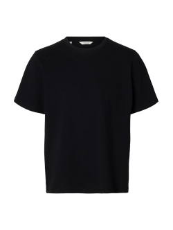 Selected piquéstrikket T-shirt med rund hals i sort til herre