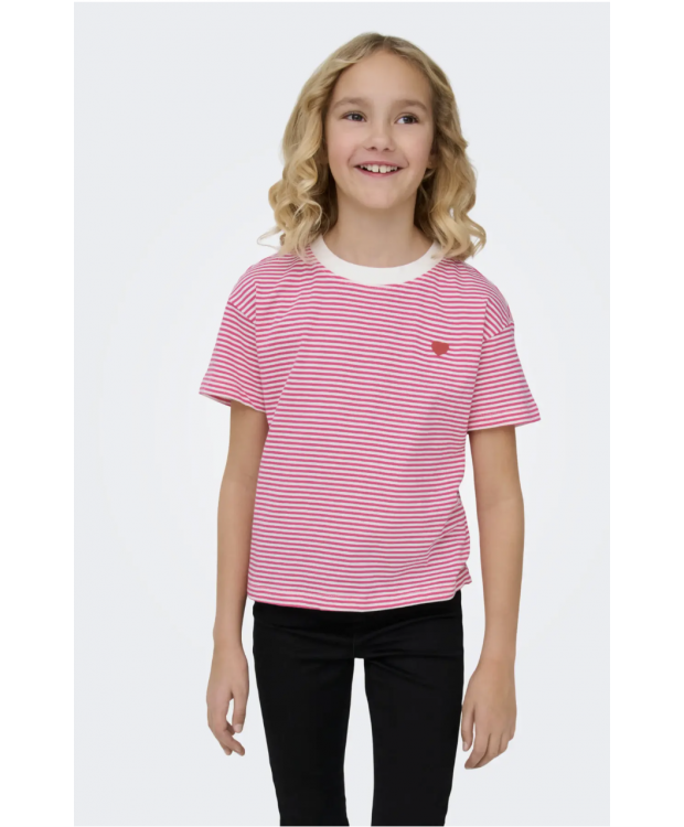 KIDS ONLY Cropped t-shirt med lyserød/hvid striber til piger billede 4