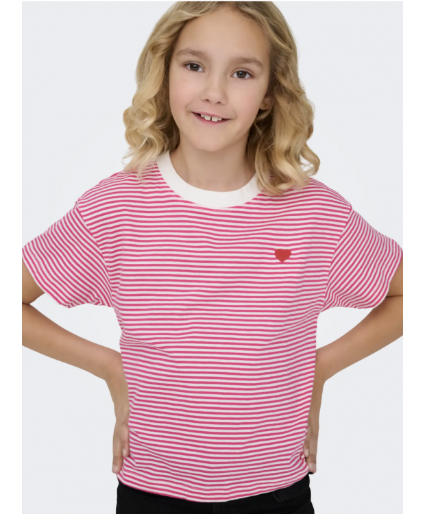 KIDS ONLY Cropped t-shirt med lyserød/hvid striber til piger billede 7