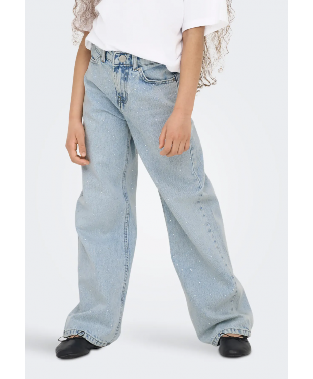 KIDS ONLY lyseblå wide-leg-jeans med sten til piger billede 3
