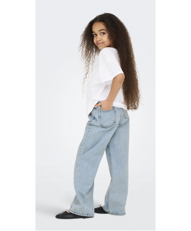 KIDS ONLY lyseblå wide-leg-jeans med sten til piger billede 4