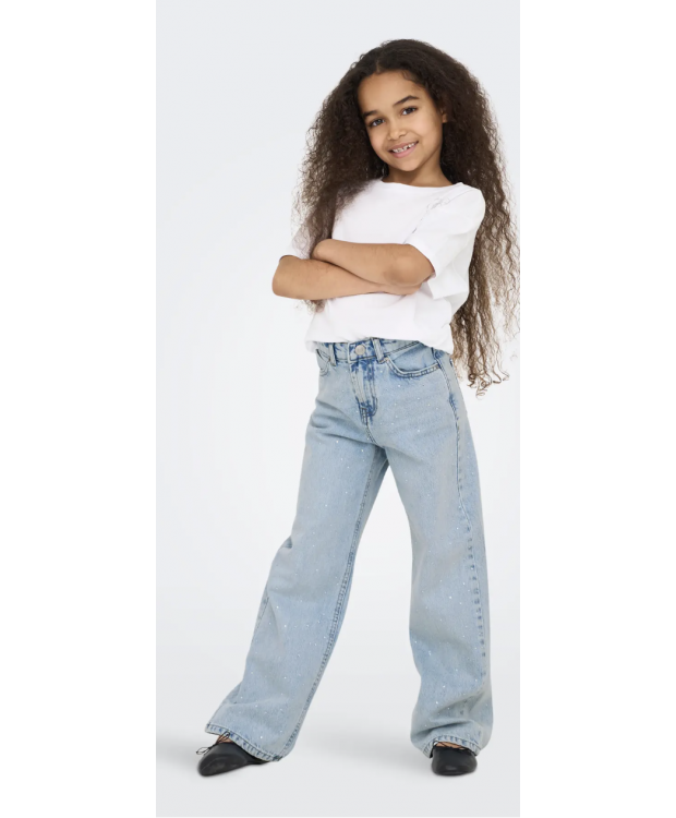 KIDS ONLY lyseblå wide-leg-jeans med sten til piger billede 5
