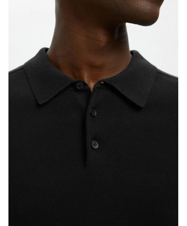 Selected  Strikket Polo i sort til herre billede 5