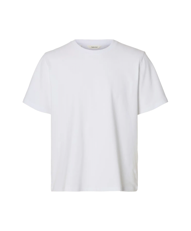 Selected piquéstrikket T-shirt med rund hals i hvid til herre billede 2