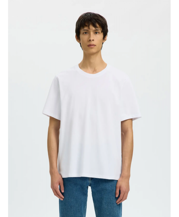 Selected piquéstrikket T-shirt med rund hals i hvid til herre billede 1
