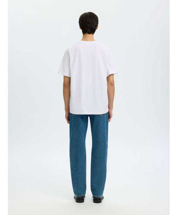 Selected piquéstrikket T-shirt med rund hals i hvid til herre billede 3