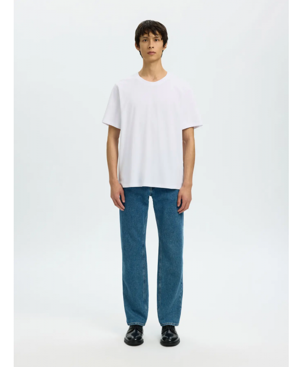 Selected piquéstrikket T-shirt med rund hals i hvid til herre billede 4