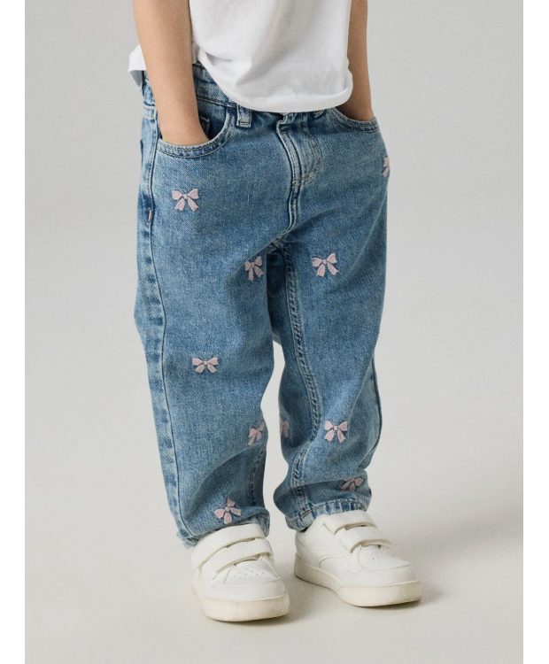 Name it MOM EMB JEANS i blå denim med sløjfer til piger billede 2
