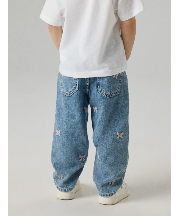 Name it MOM EMB JEANS i blå denim med sløjfer til piger billede 3