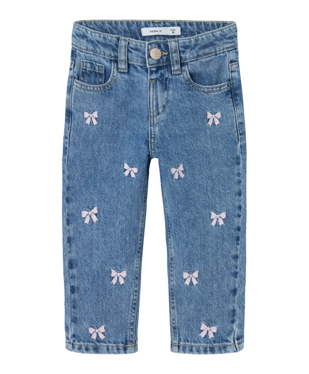 Name it MOM EMB JEANS i blå denim med sløjfer til piger billede 4