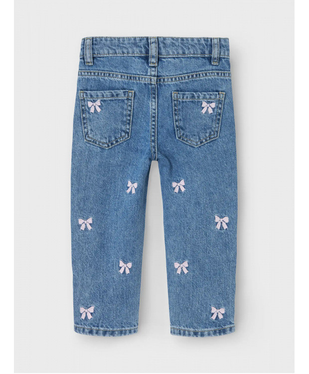 Name it MOM EMB JEANS i blå denim med sløjfer til piger billede 5