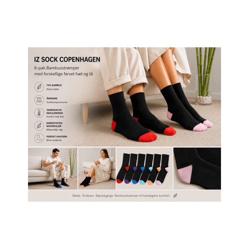 iZ Sock Luxury bambusstrømper 6-pak unisex billede 2