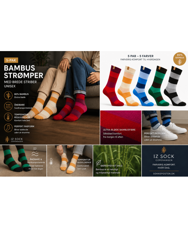 IZ Sock Copenhagen 5-pak bambusstrømper – brede striber billede 2