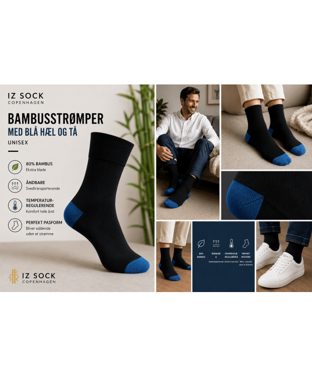 iZ Sock bambusstrømper sort/blå, unisex billede 6
