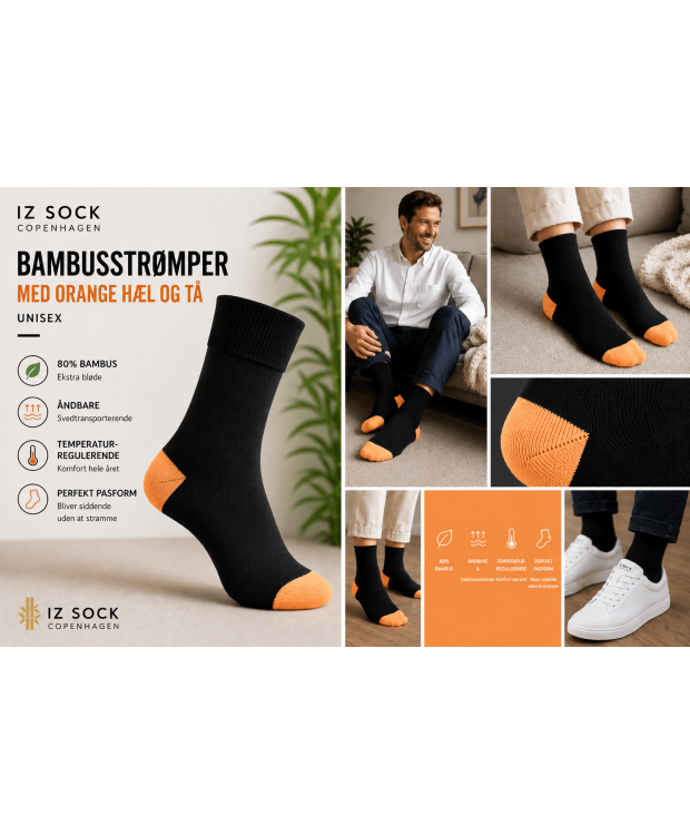 iZ Sock bambusstrømper sort/orange unisex outlet billede 6