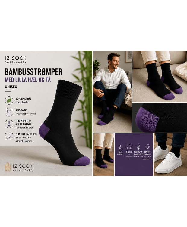 iZ Sock bambusstrømper sort/lilla, unisex billede 8