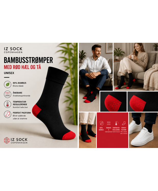 iZ Sock bambusstrømper sort/rød, unisex billede 8