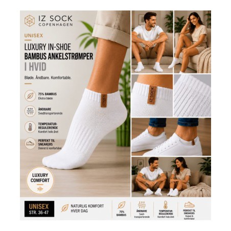 iZ Sock In-Shoe bambus-ankelstrømper i hvid til dame og herre