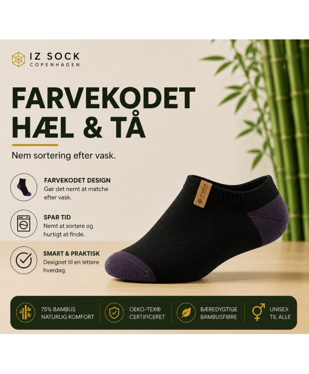 IZ Sock Copenhagen 6-pak Bambus Ankelstrømper med Farvet Hæl og Tå – Unisex billede 9