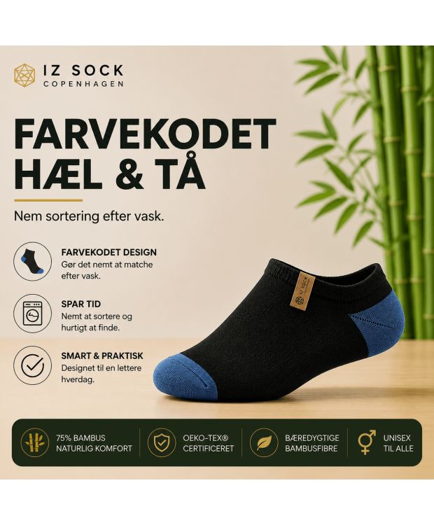 IZ Sock Copenhagen 6-pak Bambus Ankelstrømper med Farvet Hæl og Tå – Unisex billede 10