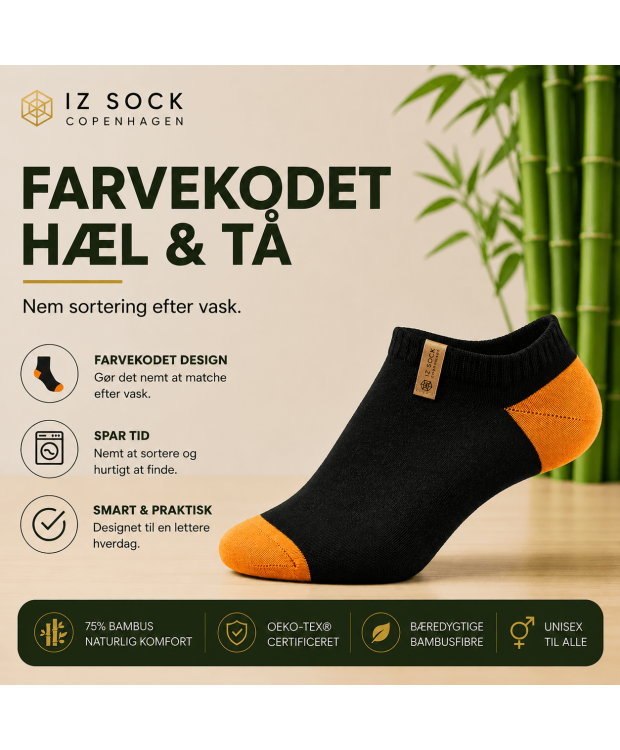 IZ Sock Copenhagen 6-pak Bambus Ankelstrømper med Farvet Hæl og Tå – Unisex billede 11