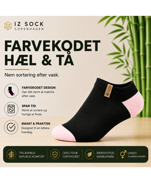 IZ Sock Copenhagen 6-pak Bambus Ankelstrømper med Farvet Hæl og Tå – Unisex billede 12