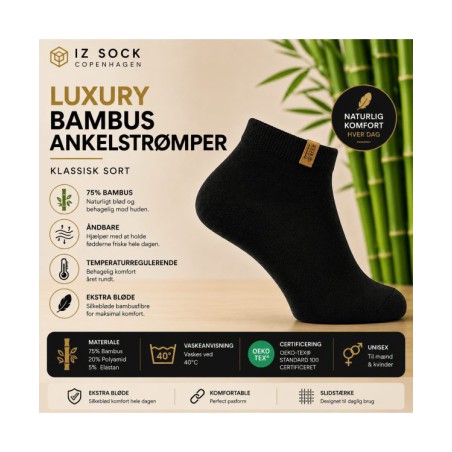 iZ Sock Luxury bambus-ankelstrømper sort unisex